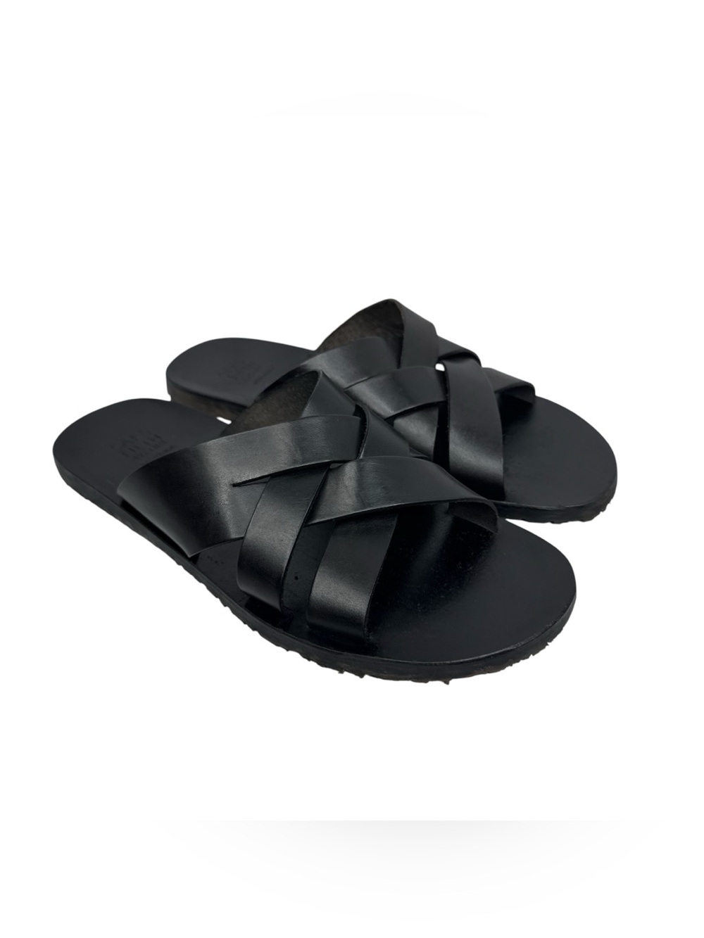 Saks Fifth Avenue Black Leather Crisscross Slide Sandals Men’s Sz 9